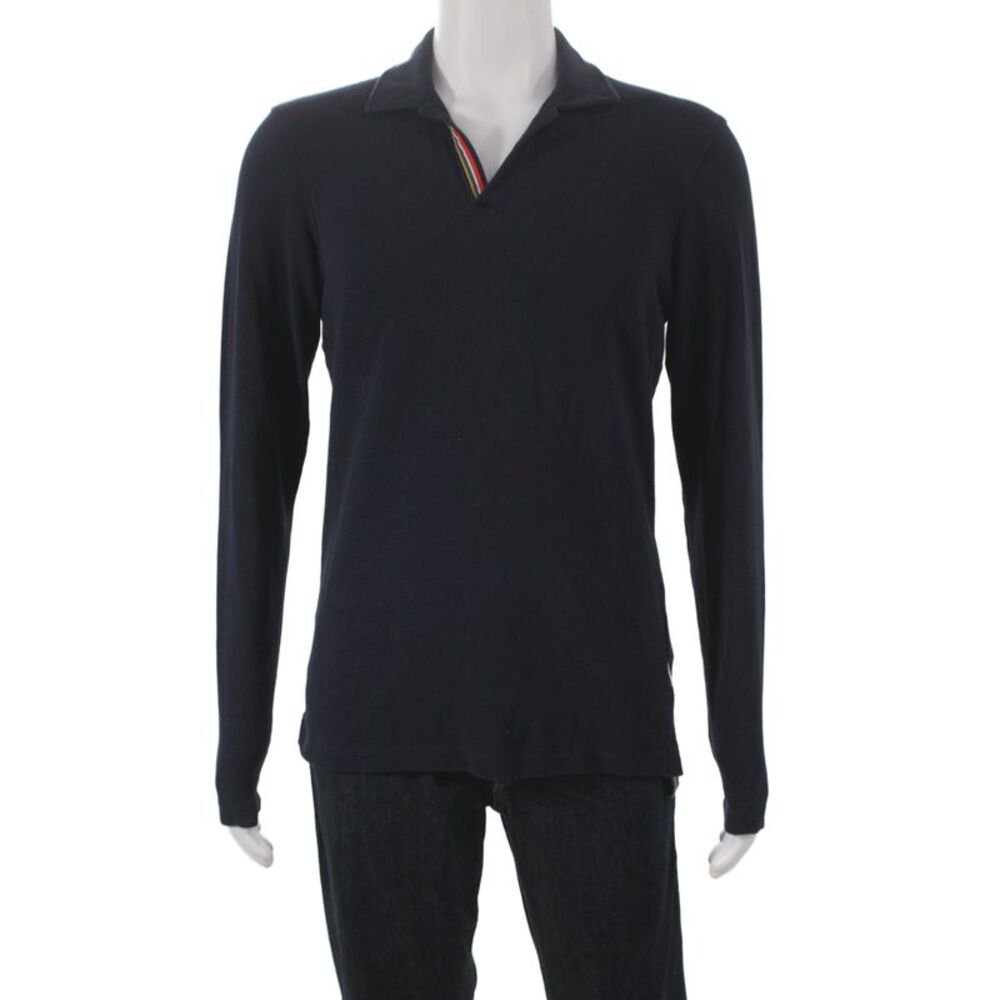 Orlebar Brown Mens Long Sleeve Cotton Polo Blue Collared Size S